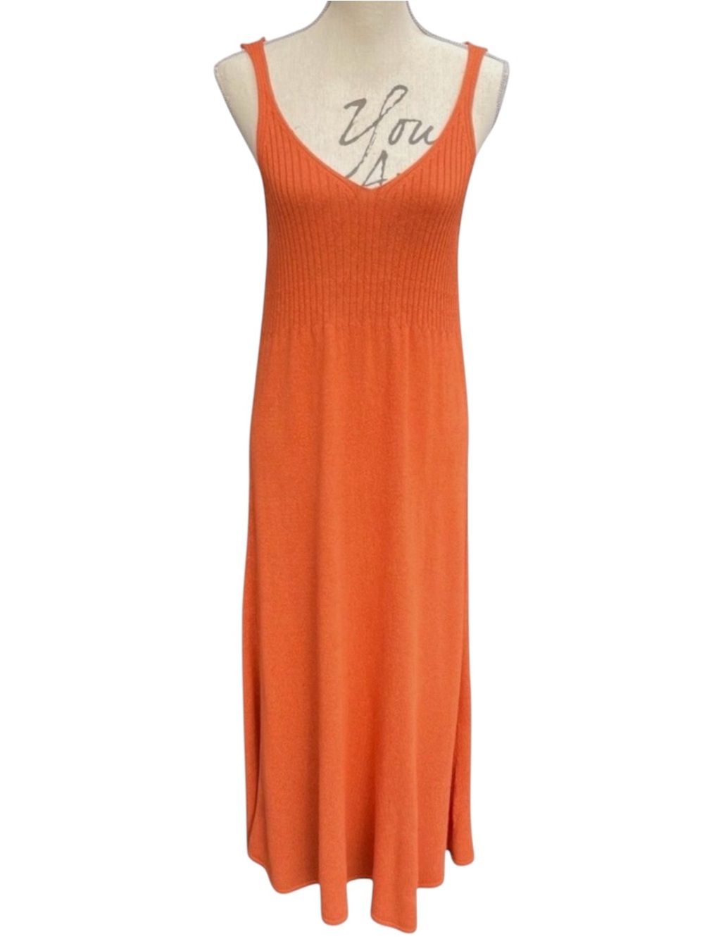 Mr & Mrs Italy Burnt Orange Fine Knit Ribbed Top Sleeveless Maxi Dress (M)